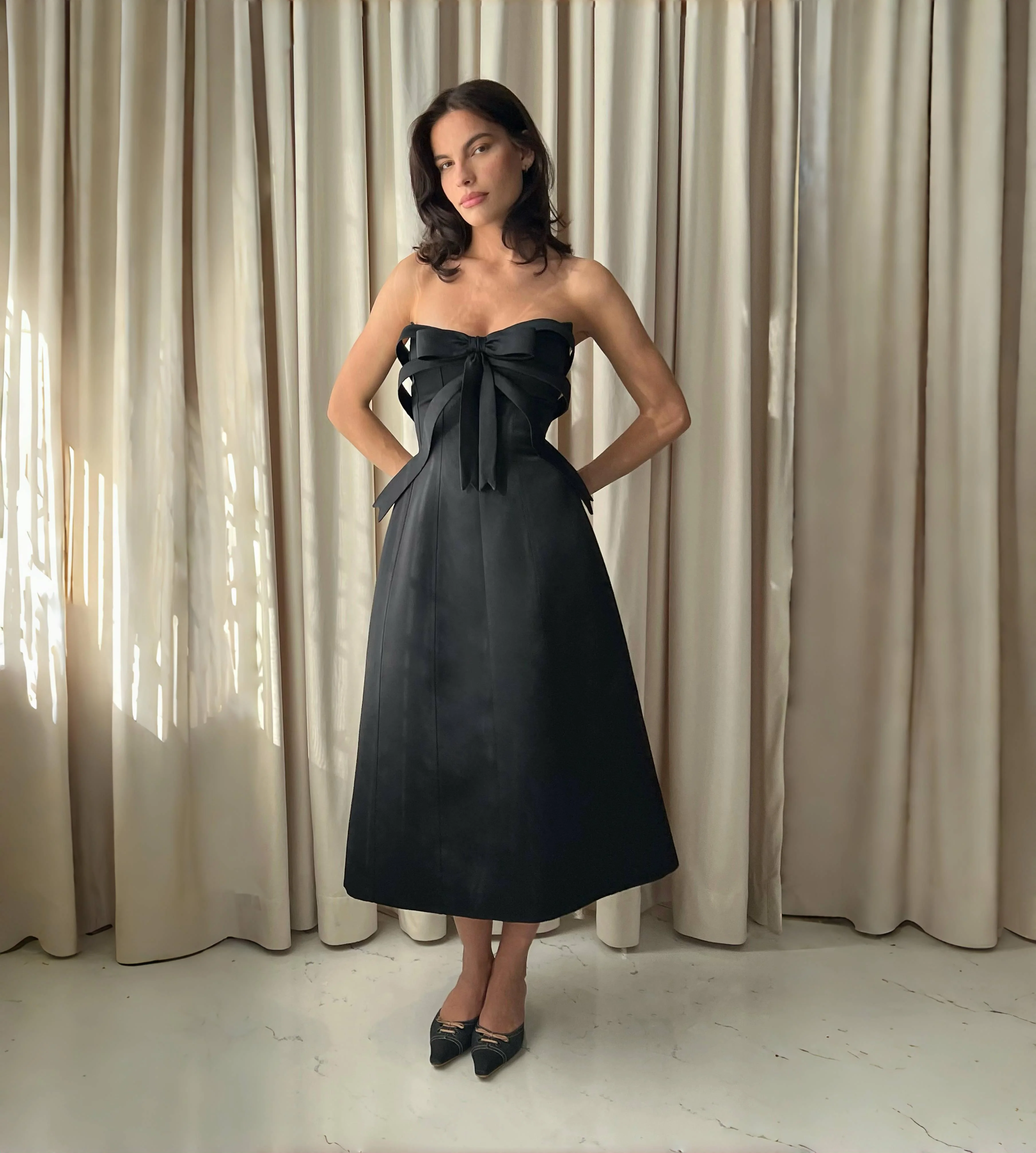 Black Bow Midi Dress - Image 2