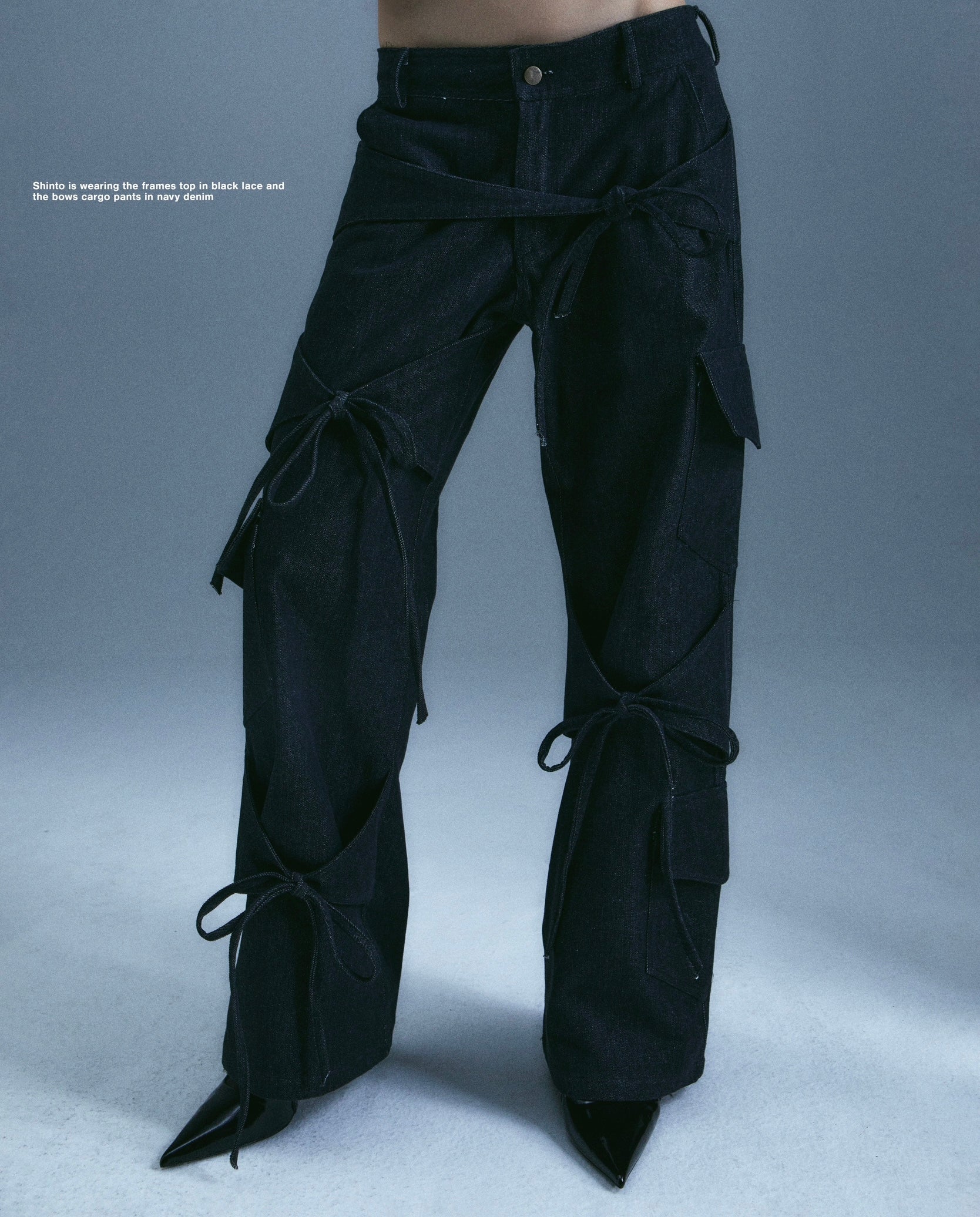 Black Denim Bow Pants - Image 3