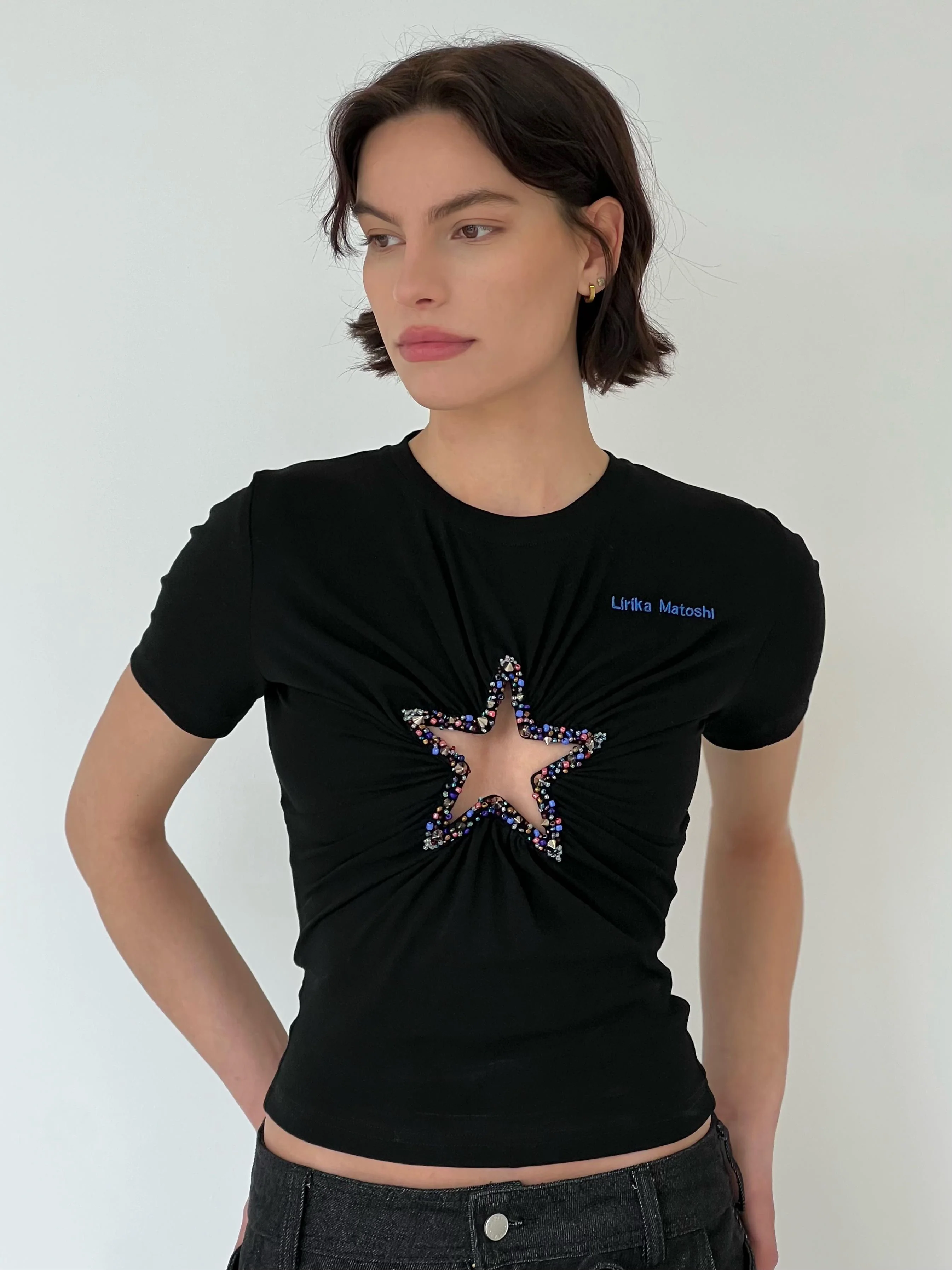 Black Star Embroidered T-Shirt - Image 2