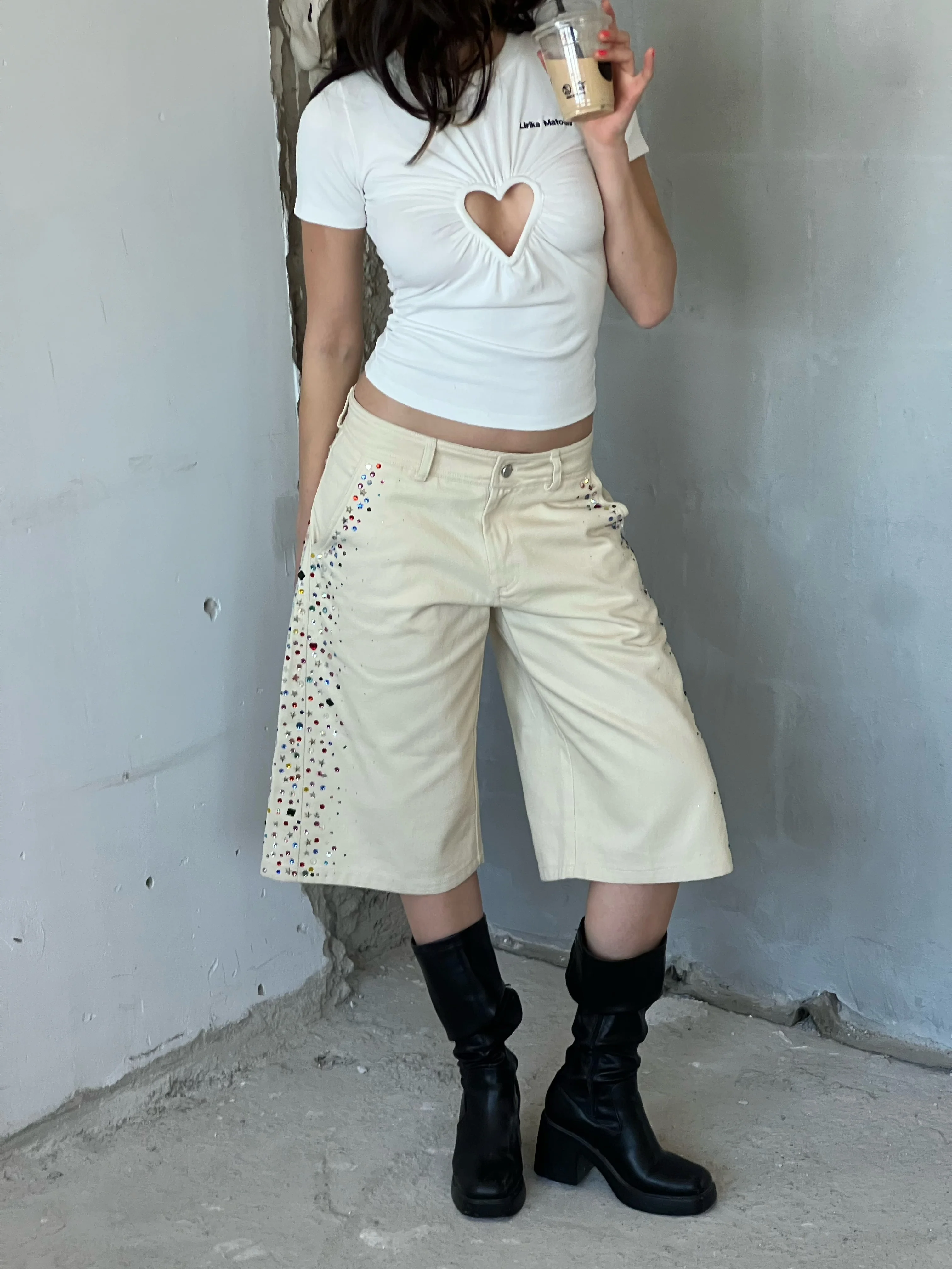 Cream Gemstone Shorts - Image 2