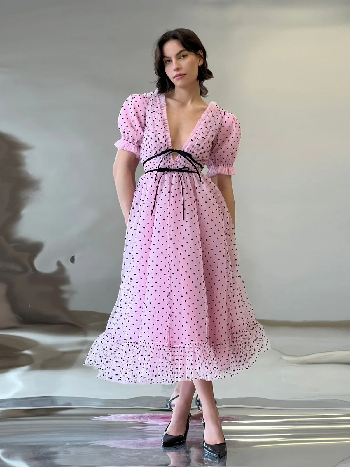 Pink Polka Dots Midi Dress - Image 3