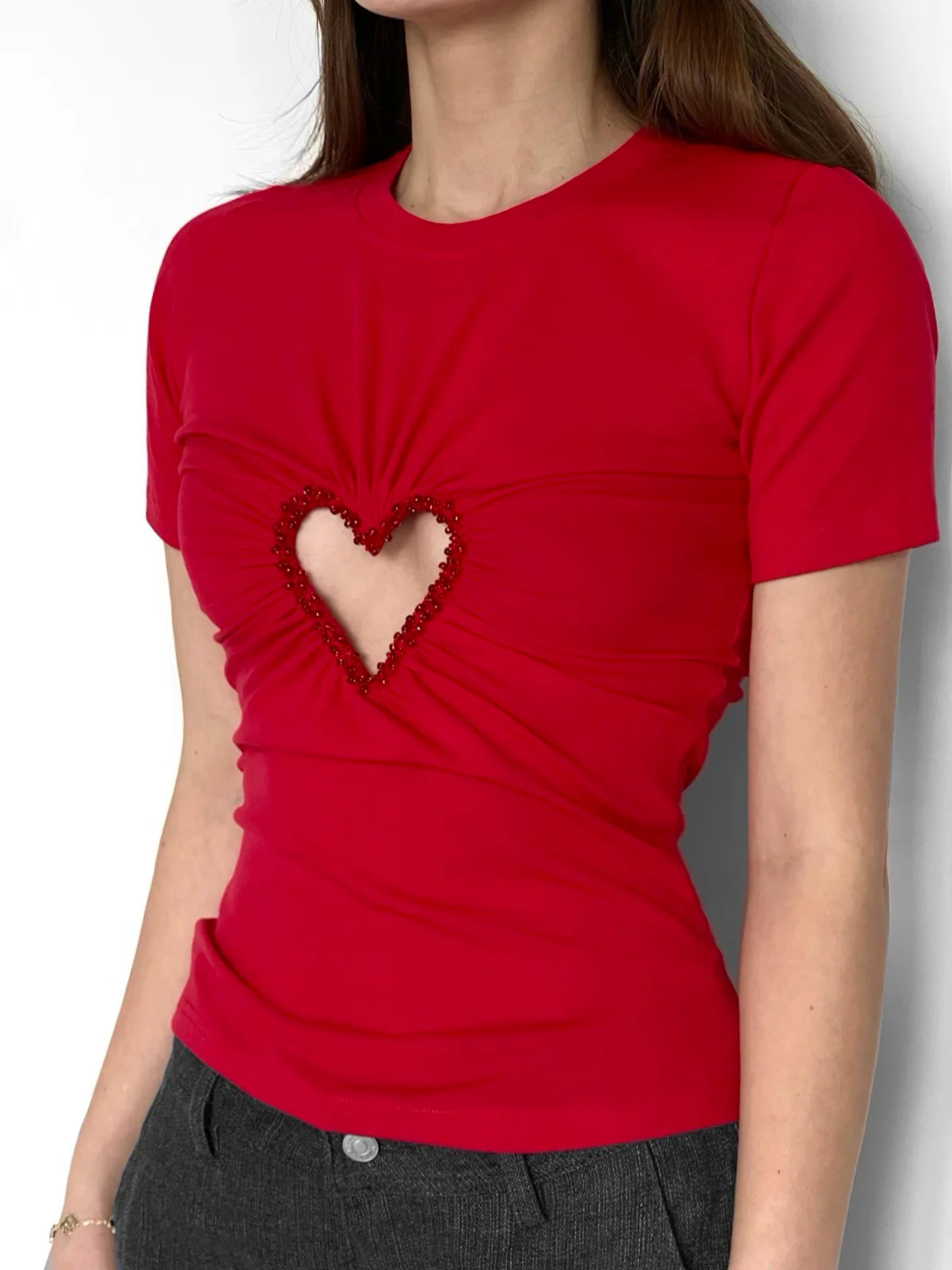 Red Heart Embroidered T-Shirt - Image 2