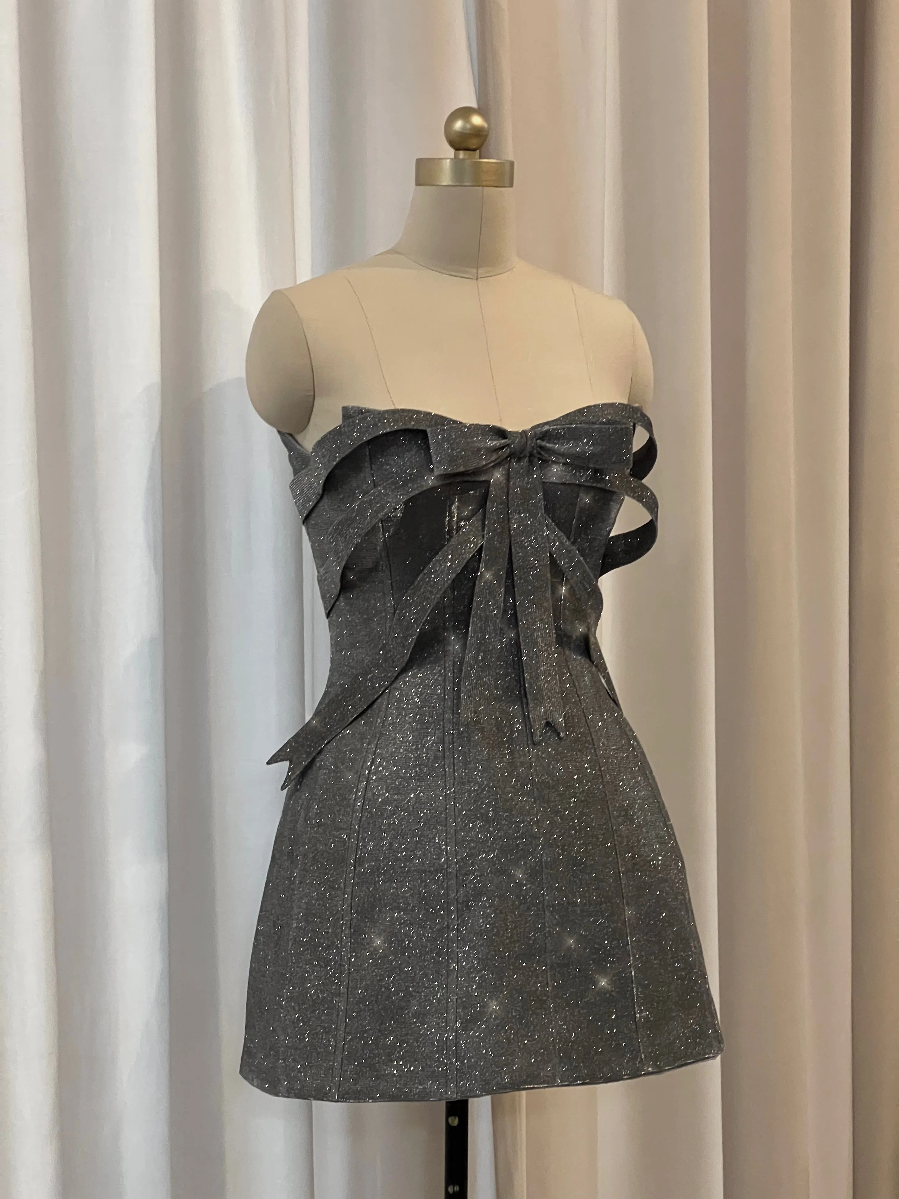 Silver Bow Mini Dress - Image 2
